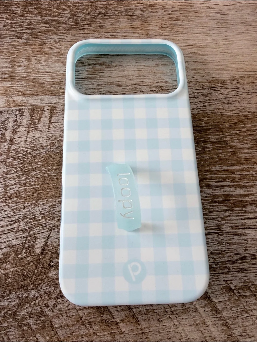 Popsocket-Style Pastel Blue Gingham Phone Case with Loop